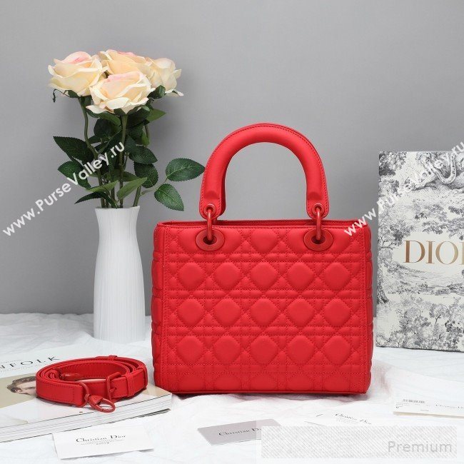 Dior Lady Dior Top Handle Bag in Ultra-Matte Cannage Calfskin Red 2019 (BFS-9053025)