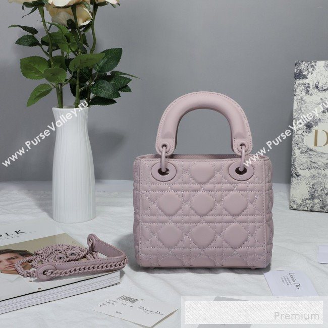 Dior Mini Lady Dior Flap Bag in Ultra-Matte Cannage Calfskin Pink 2019 (BFS-9053028)