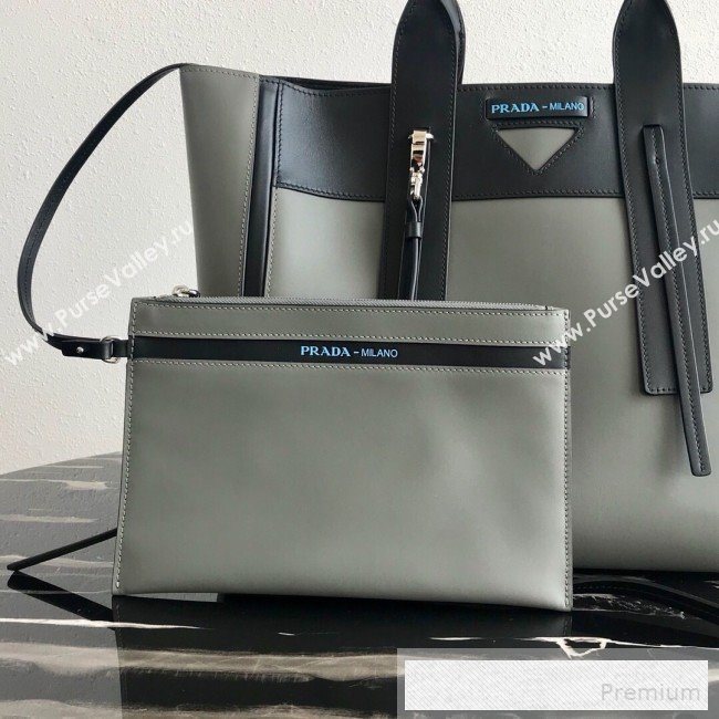 Prada Ouverture Large Leather Tote Bag 1BG235 Grey 2019 (PYZ-9053030)