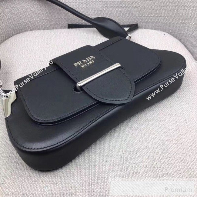 Prada Sidonie Leather Shoulder Saddle Bag 1BD168 Black 2019 (PYZ-9053035)