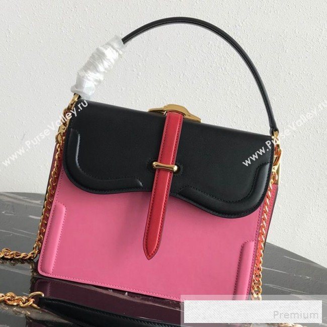 Prada Belle Leather Top Handle Bag 1BN004 Black/Pink/Red 2019 (PYZ-9053040)