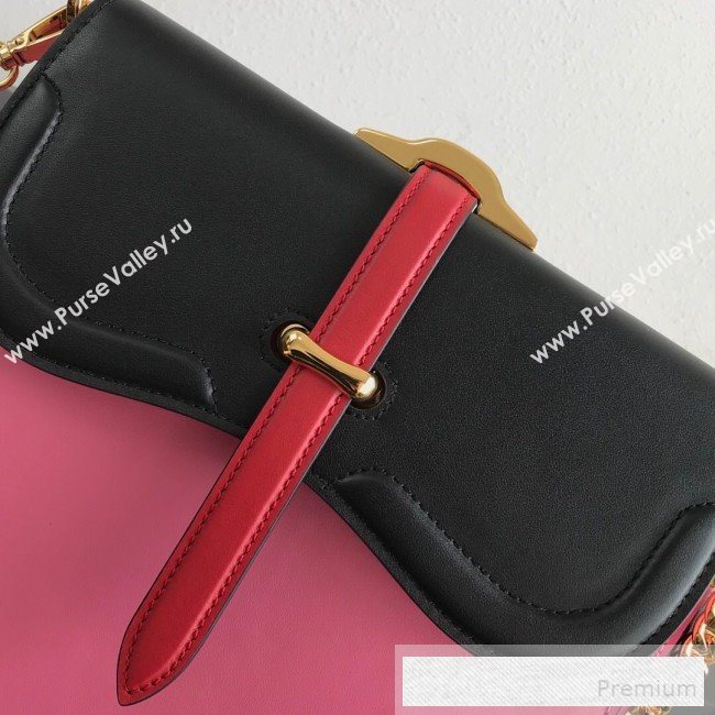 Prada Belle Leather Top Handle Bag 1BN004 Black/Pink/Red 2019 (PYZ-9053040)