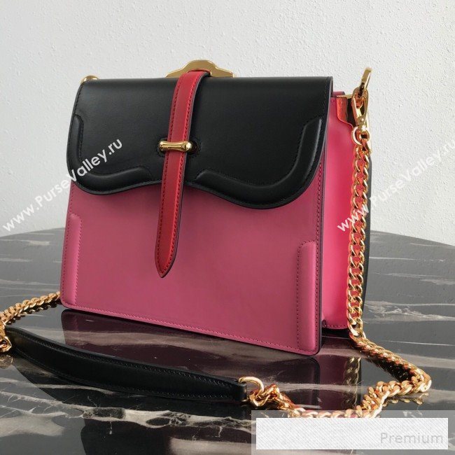 Prada Belle Leather Top Handle Bag 1BN004 Black/Pink/Red 2019 (PYZ-9053040)