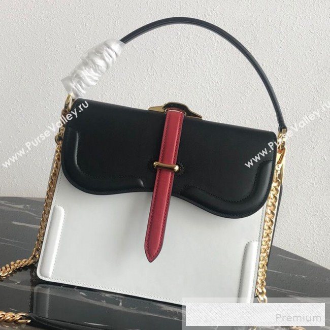 Prada Belle Leather Top Handle Bag 1BN004 White/Black/Red 2019 (PYZ-9053039)