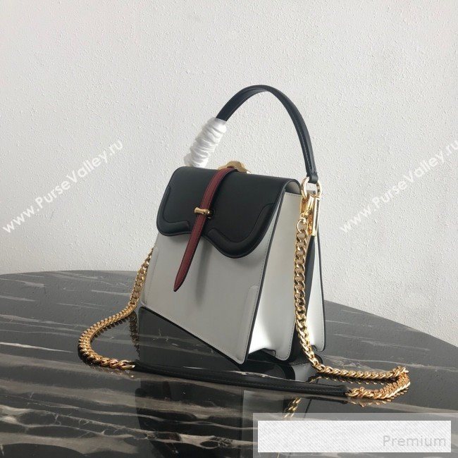 Prada Belle Leather Top Handle Bag 1BN004 White/Black/Red 2019 (PYZ-9053039)