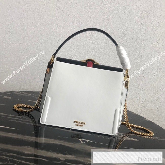 Prada Belle Leather Top Handle Bag 1BN004 White/Black/Red 2019 (PYZ-9053039)