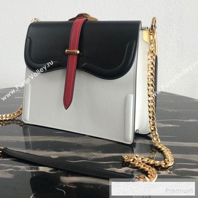 Prada Belle Leather Top Handle Bag 1BN004 White/Black/Red 2019 (PYZ-9053039)