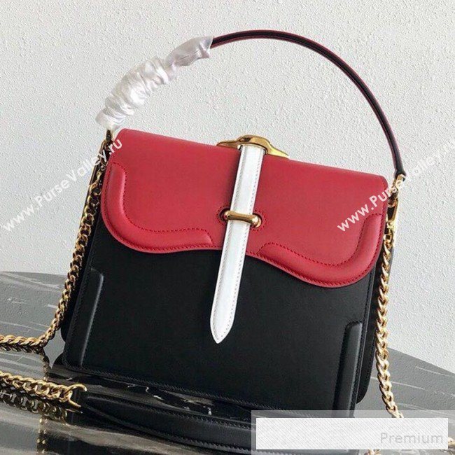 Prada Belle Leather Top Handle Bag 1BN004 Red/Black/White 2019 (PYZ-9053043)