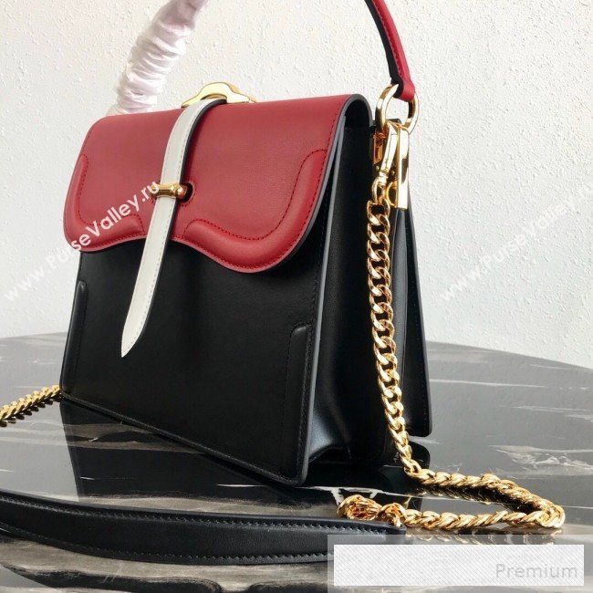 Prada Belle Leather Top Handle Bag 1BN004 Red/Black/White 2019 (PYZ-9053043)