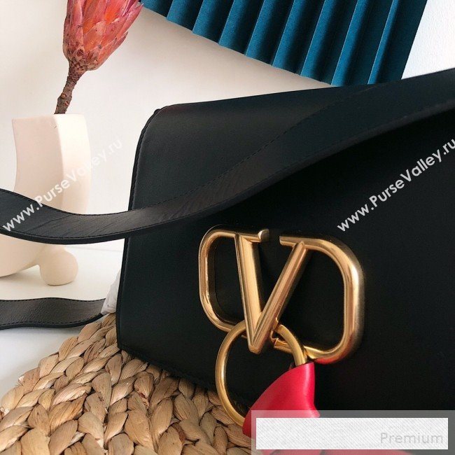 Valentino VRing Large Flap Crossbody Bag Black 2019 (JJ3-9053047)