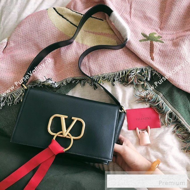 Valentino VRing Large Flap Crossbody Bag Black 2019 (JJ3-9053047)