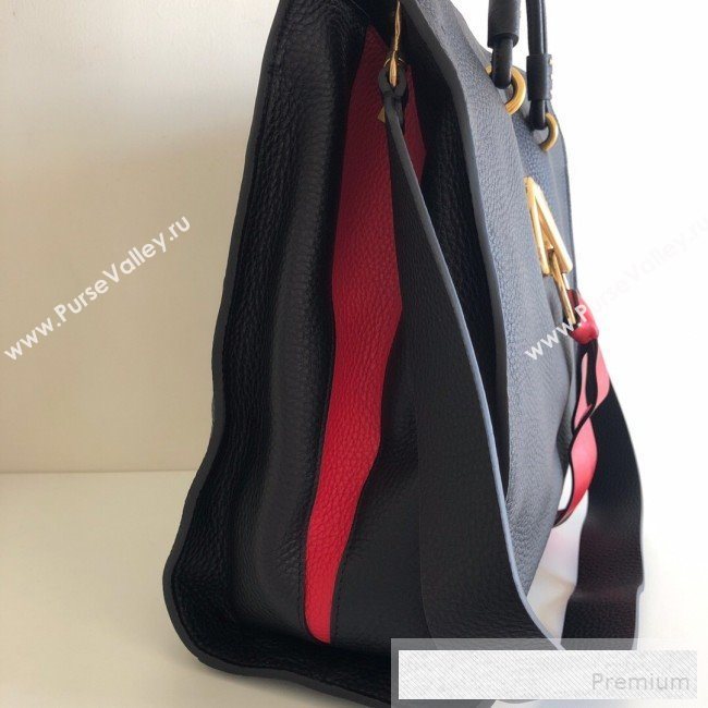 Valentino VRing Shopping Tote Bag in Grained Leather Black/Red 2019 (JJ3-9053049)