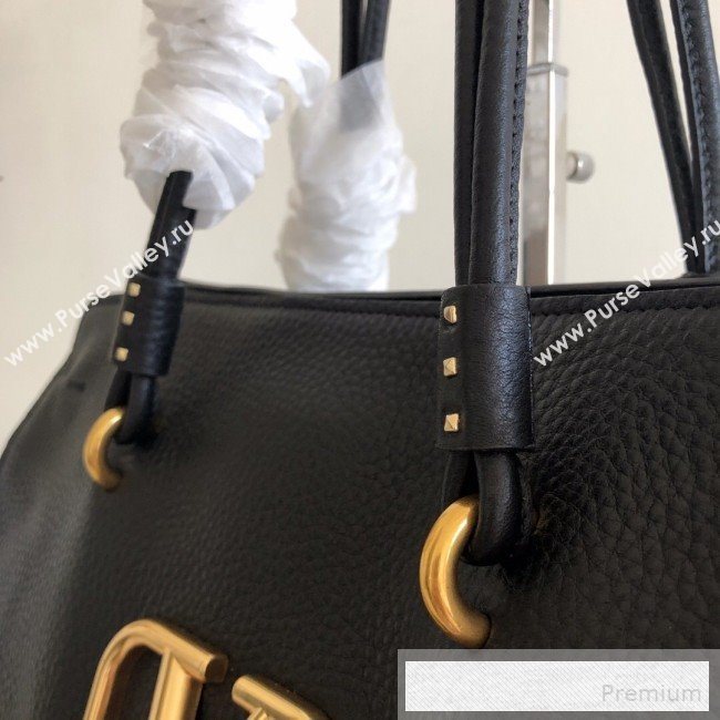 Valentino VRing Shopping Tote Bag in Grained Leather Black/Red 2019 (JJ3-9053049)
