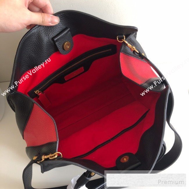 Valentino VRing Shopping Tote Bag in Grained Leather Black/Red 2019 (JJ3-9053049)
