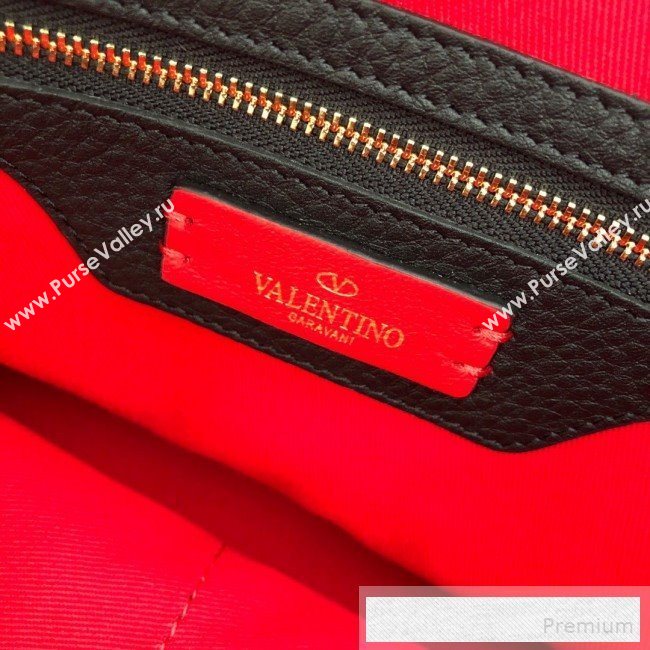Valentino VRing Shopping Tote Bag in Grained Leather Black/Red 2019 (JJ3-9053049)