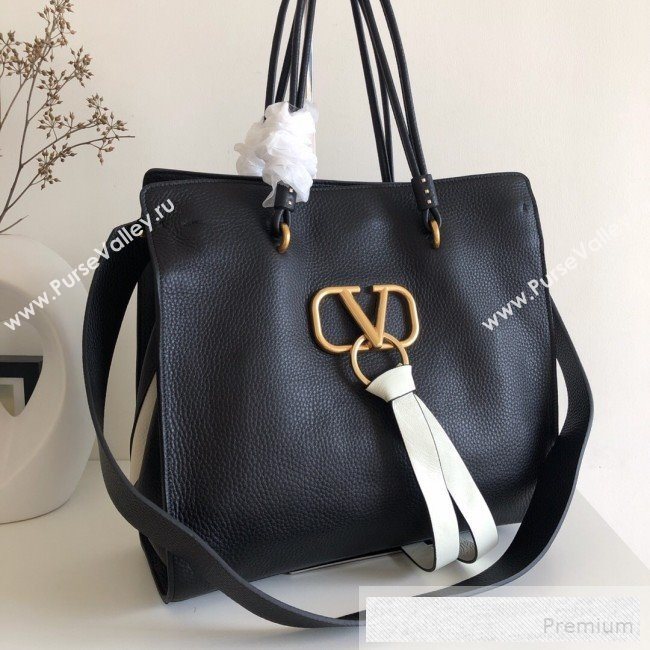 Valentino VRing Shopping Tote Bag in Grained Leather Black/White 2019 (JJ3-9053050)