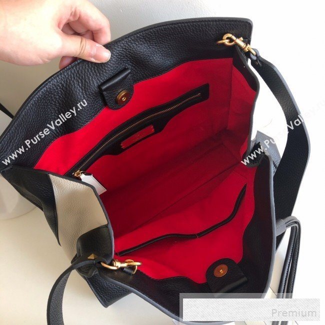 Valentino VRing Shopping Tote Bag in Grained Leather Black/White 2019 (JJ3-9053050)