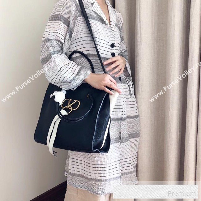 Valentino VRing Shopping Tote Bag in Grained Leather Black/White 2019 (JJ3-9053050)
