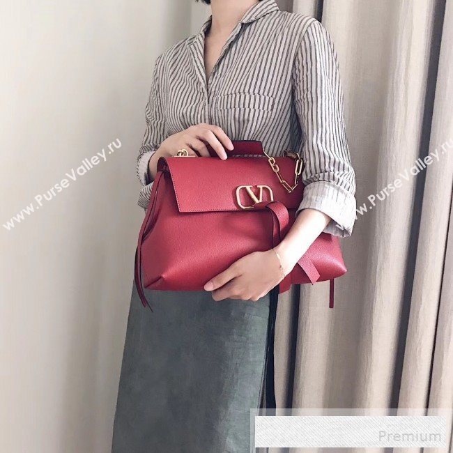 Valentino Medium VRing Grainy Calfskin Chain Shoulder Bag Red 2019 (JJ3-9053054)