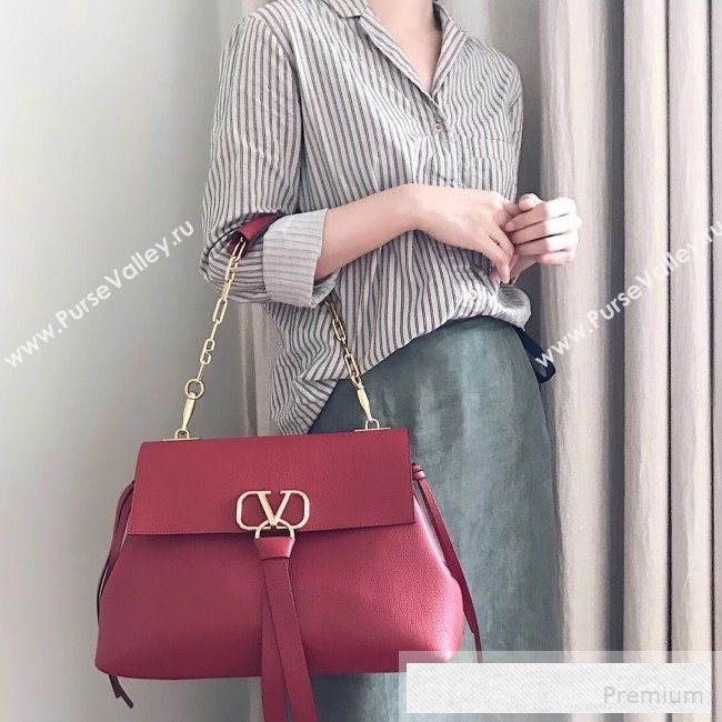 Valentino Medium VRing Grainy Calfskin Chain Shoulder Bag Red 2019 (JJ3-9053054)