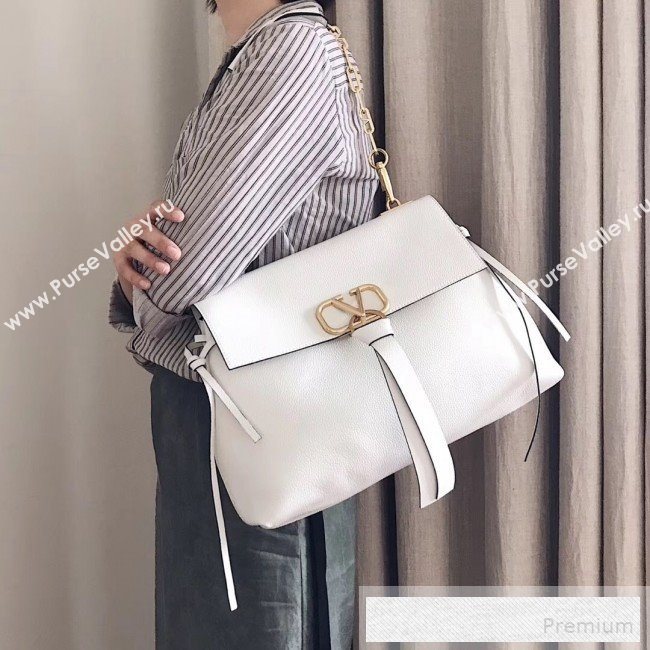 Valentino Medium VRing Grainy Calfskin Chain Shoulder Bag White 2019 (JJ3-9053053)