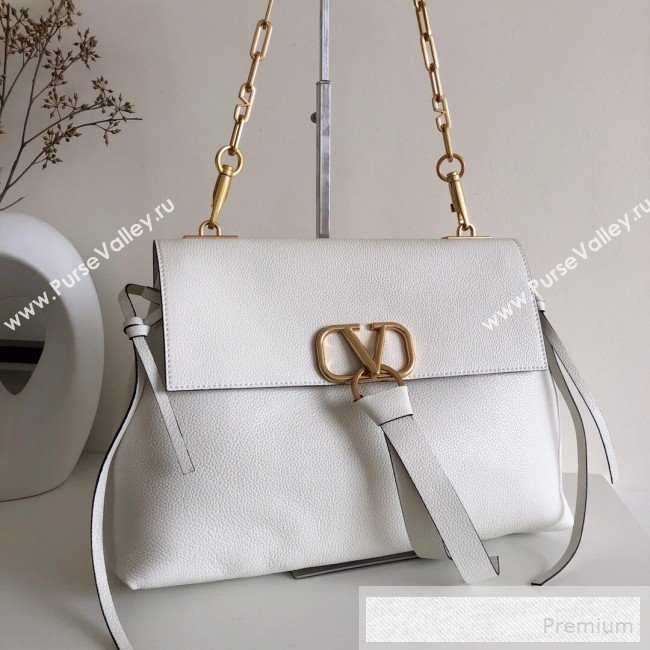 Valentino Medium VRing Grainy Calfskin Chain Shoulder Bag White 2019 (JJ3-9053053)