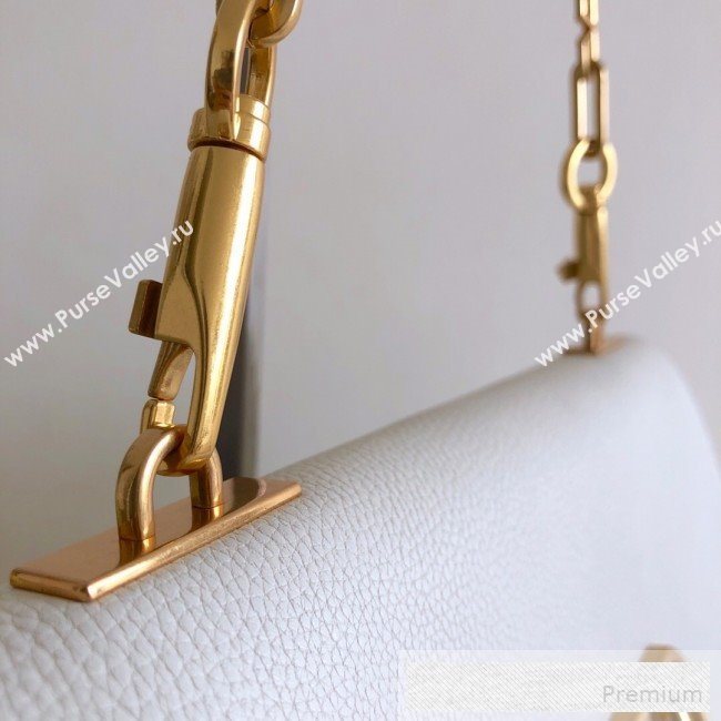 Valentino Medium VRing Grainy Calfskin Chain Shoulder Bag White 2019 (JJ3-9053053)