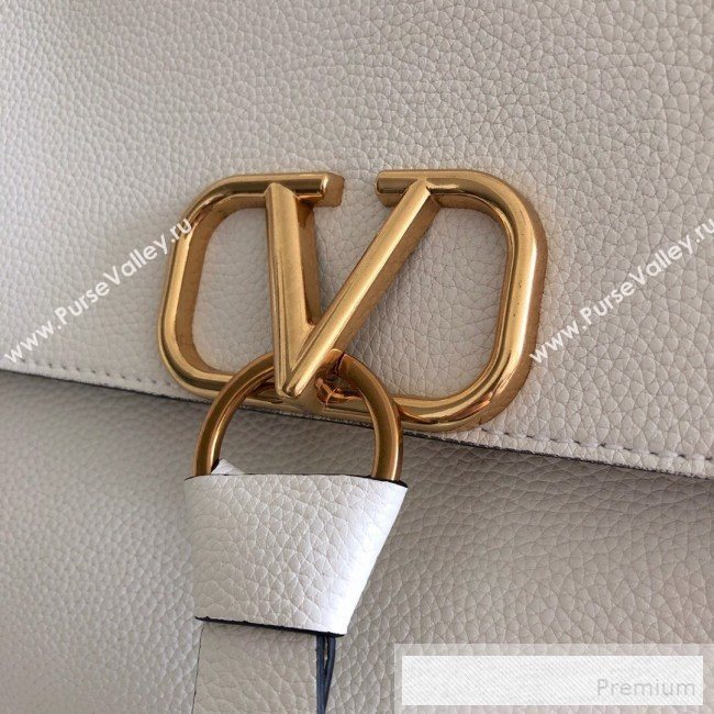 Valentino Medium VRing Grainy Calfskin Chain Shoulder Bag White 2019 (JJ3-9053053)