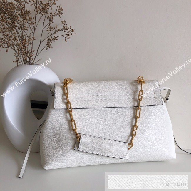 Valentino Medium VRing Grainy Calfskin Chain Shoulder Bag White 2019 (JJ3-9053053)