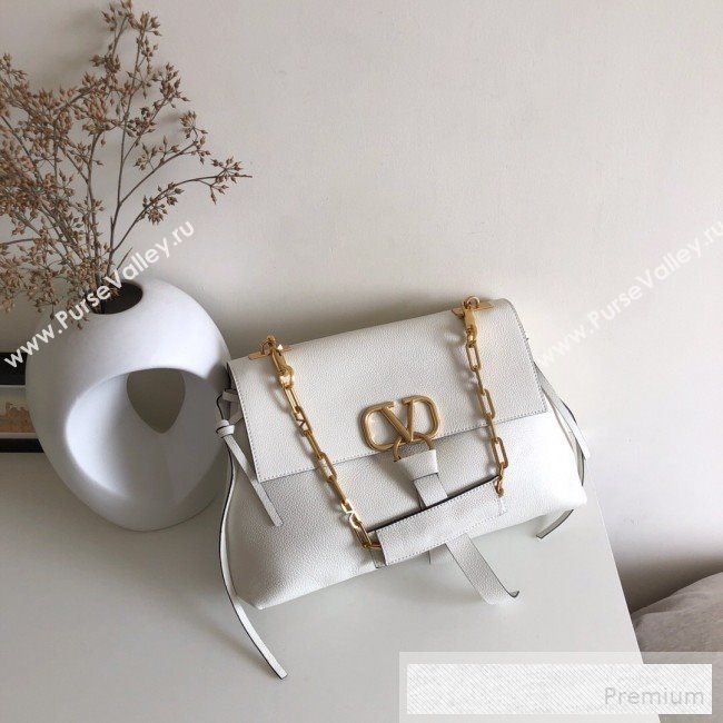 Valentino Medium VRing Grainy Calfskin Chain Shoulder Bag White 2019 (JJ3-9053053)