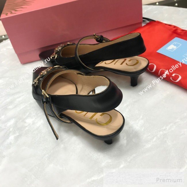 Gucci Zumi Leather Slingback Heel Pumps with G Horsebit 583300 Black 2019 (ANDI-9060136)
