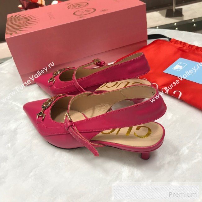 Gucci Zumi Leather Slingback Heel Pumps with G Horsebit 583300 Red 2019 (ANDI-9060138)