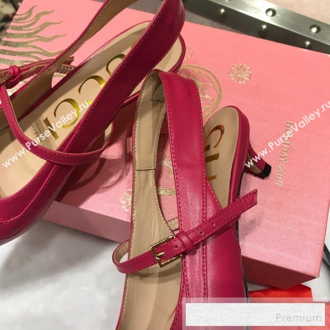 Gucci Zumi Leather Slingback Heel Pumps with G Horsebit 583300 Red 2019 (ANDI-9060138)