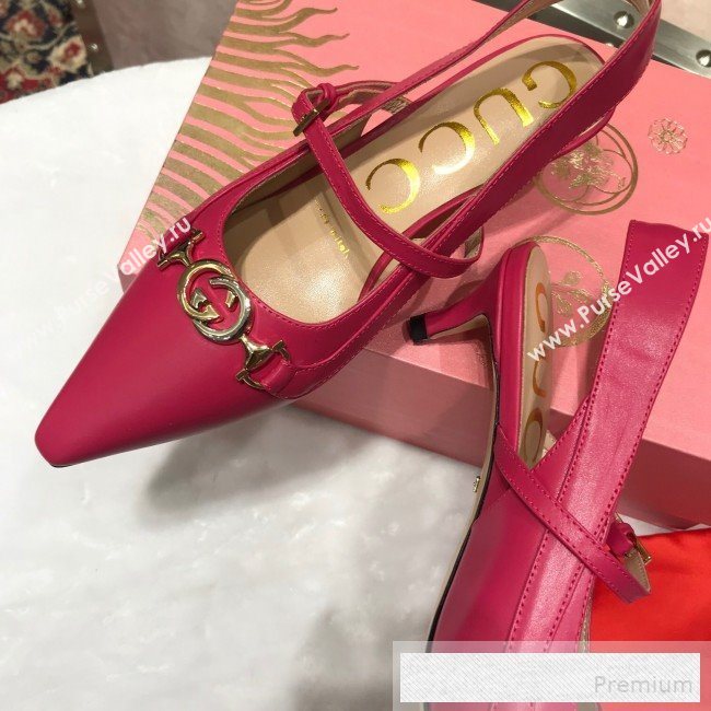 Gucci Zumi Leather Slingback Heel Pumps with G Horsebit 583300 Red 2019 (ANDI-9060138)