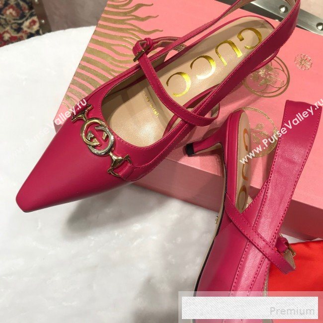 Gucci Zumi Leather Slingback Heel Pumps with G Horsebit 583300 Red 2019 (ANDI-9060138)