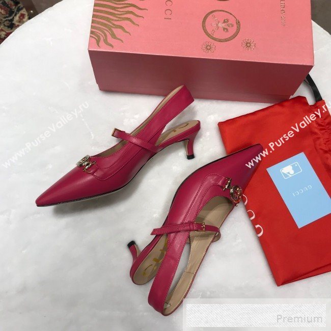 Gucci Zumi Leather Slingback Heel Pumps with G Horsebit 583300 Red 2019 (ANDI-9060138)