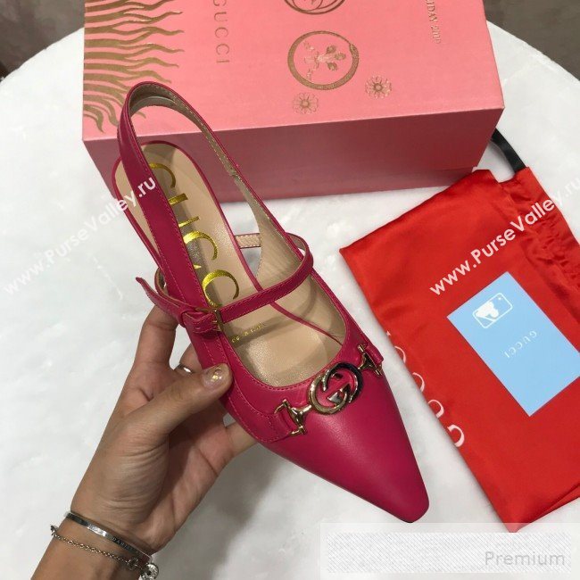 Gucci Zumi Leather Slingback Heel Pumps with G Horsebit 583300 Red 2019 (ANDI-9060138)
