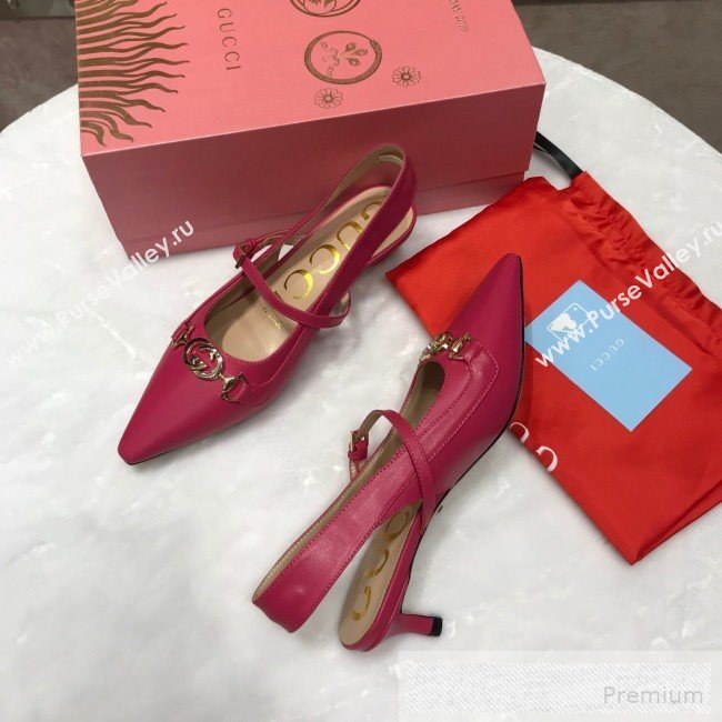 Gucci Zumi Leather Slingback Heel Pumps with G Horsebit 583300 Red 2019 (ANDI-9060138)