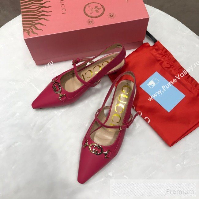 Gucci Zumi Leather Slingback Heel Pumps with G Horsebit 583300 Red 2019 (ANDI-9060138)