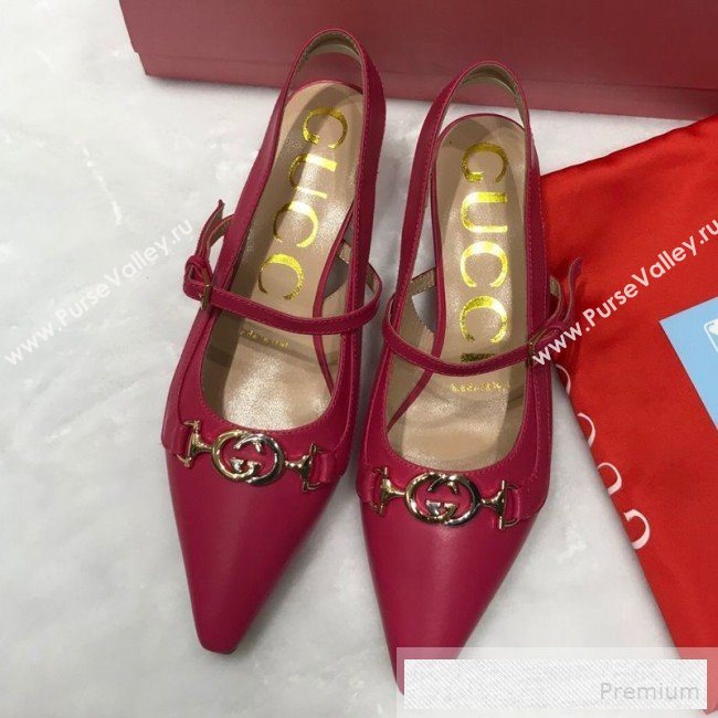 Gucci Zumi Leather Slingback Heel Pumps with G Horsebit 583300 Red 2019 (ANDI-9060138)