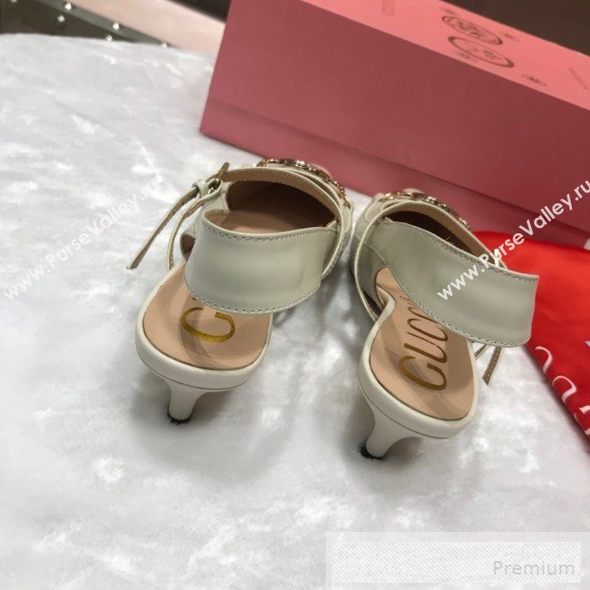 Gucci Zumi Leather Slingback Heel Pumps with G Horsebit 583300 White 2019 (ANDI-9060139)