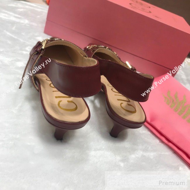 Gucci Zumi Leather Slingback Heel Pumps with G Horsebit 583300 Burgundy 2019 (ANDI-9060140)