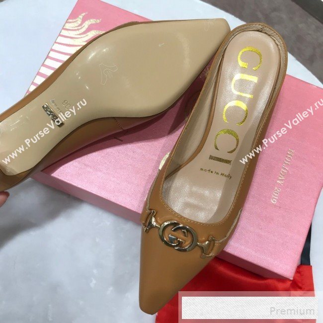 Gucci Zumi Leather Heel Mules with G Horsebit ‎577053 Brown 2019 (ANDI-9060142)