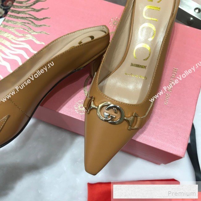 Gucci Zumi Leather Heel Mules with G Horsebit ‎577053 Brown 2019 (ANDI-9060142)