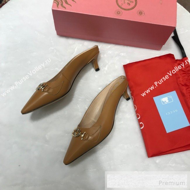Gucci Zumi Leather Heel Mules with G Horsebit ‎577053 Brown 2019 (ANDI-9060142)