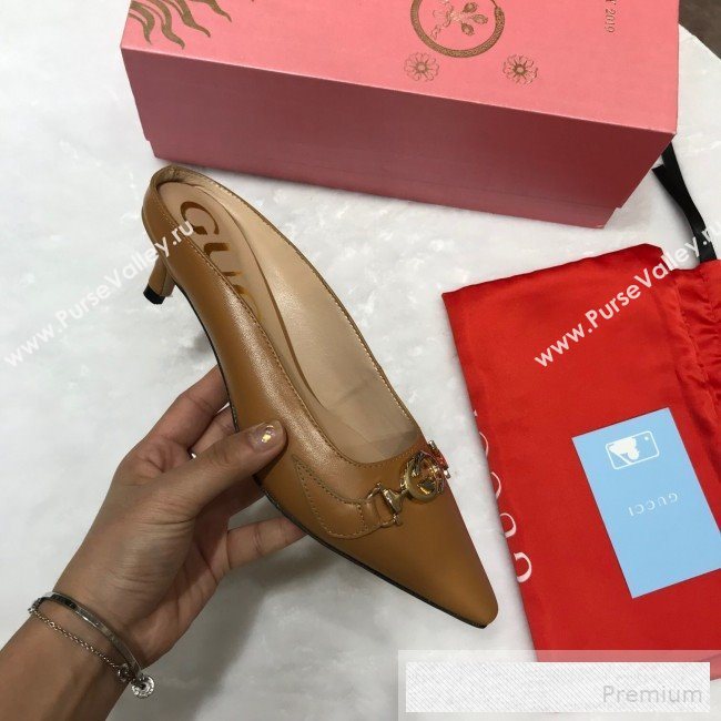 Gucci Zumi Leather Heel Mules with G Horsebit ‎577053 Brown 2019 (ANDI-9060142)