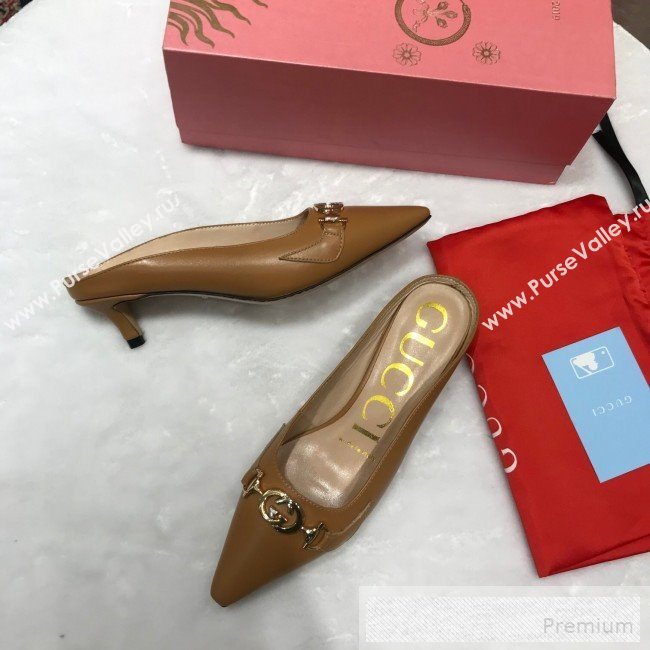 Gucci Zumi Leather Heel Mules with G Horsebit ‎577053 Brown 2019 (ANDI-9060142)