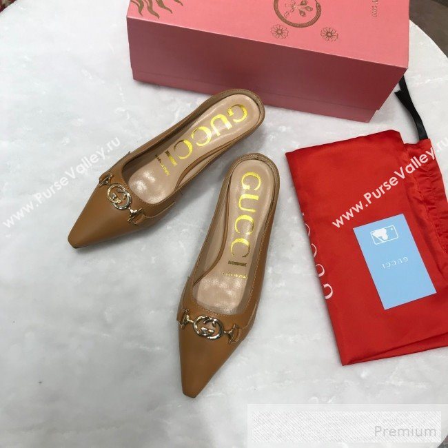 Gucci Zumi Leather Heel Mules with G Horsebit ‎577053 Brown 2019 (ANDI-9060142)