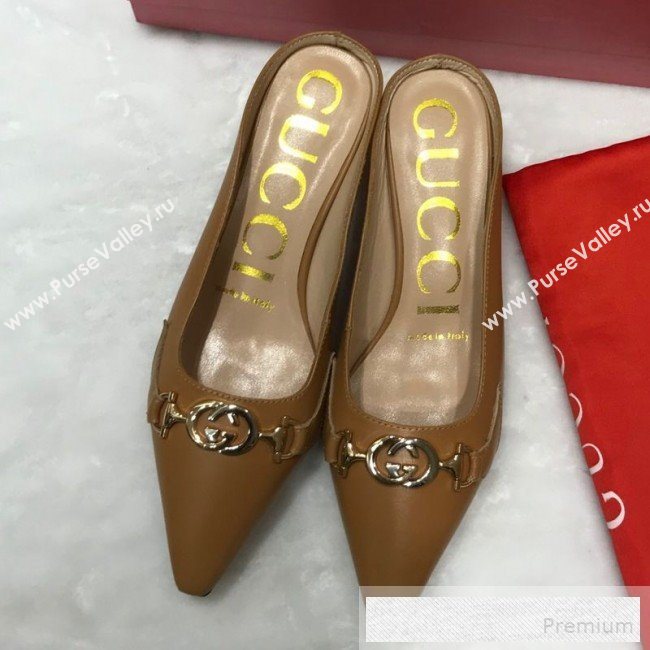 Gucci Zumi Leather Heel Mules with G Horsebit ‎577053 Brown 2019 (ANDI-9060142)