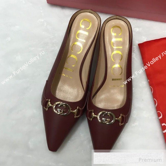 Gucci Zumi Leather Heel Mules with G Horsebit ‎577053 Burgundy 2019 (ANDI-9060145)